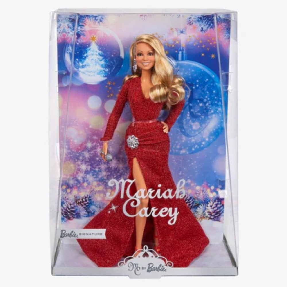 Barbie Mariah Carey Doll, Holiday Collectible Glittery Red Gown Silver Accessory